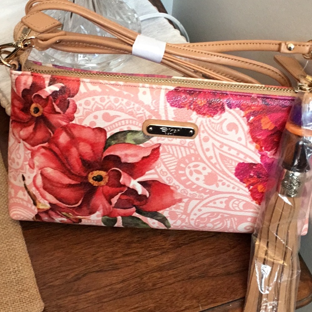 NEW with tags Original by Sharif 1827 pink and tan floral purse/handba…